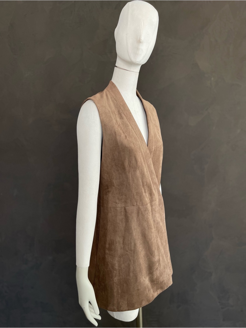 BCBGMAXAZRIA Caryn Light Mocha Faux Suede Wrap Mini Dress S